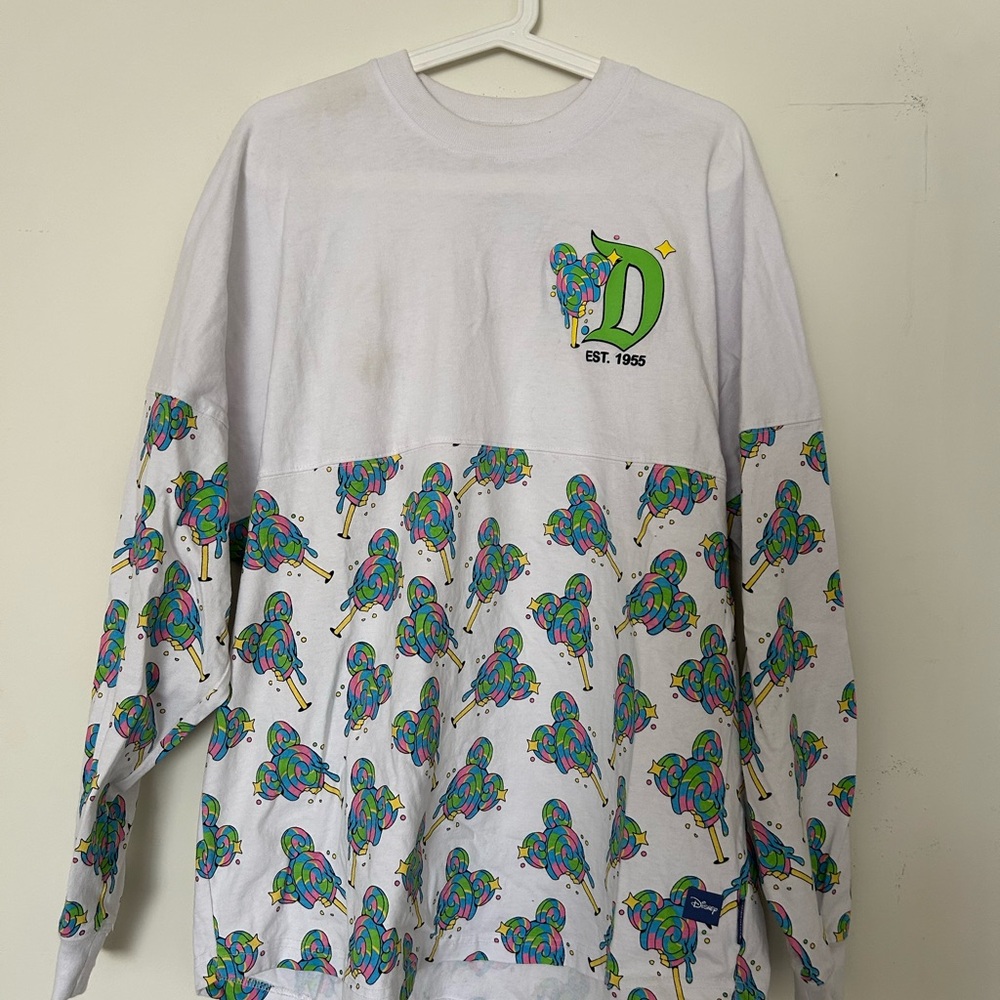 Disney White and Green Crew Neck Sweater